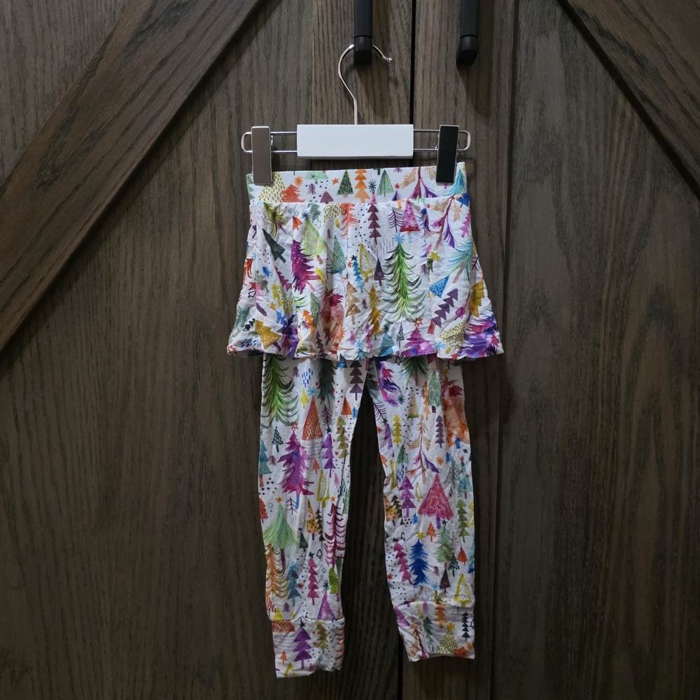 Birdie Bean Holiday Tree Print Skirted Bamboo Leggings